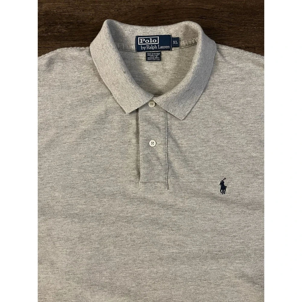 Vtg 90s Polo Ralph Lauren Shirt Mens X-Large Gray Polo Made in USA Black Pony C1